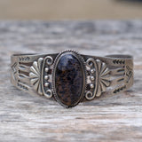 Vintage Sterling Agate Stamped Cuff Bracelet