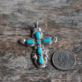 Vintage Sterling 7-Stone Turquoise Cross Necklace&nbsp;