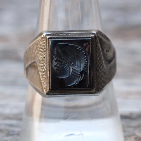 Vintage Sterling Hematite Centurion Ring 9.75