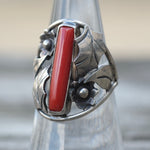 Vintage Sterling Coral Feather Ring 6.5