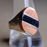 Vintage Sterling Goldstone Inlay Striper Ring 11.25