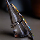 MASSIVE Vintage Sterling Inlaid HAPPY Dwarf Ring 7.75