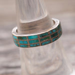 Vintage Sterling Turquoise Inlay Band 6.5