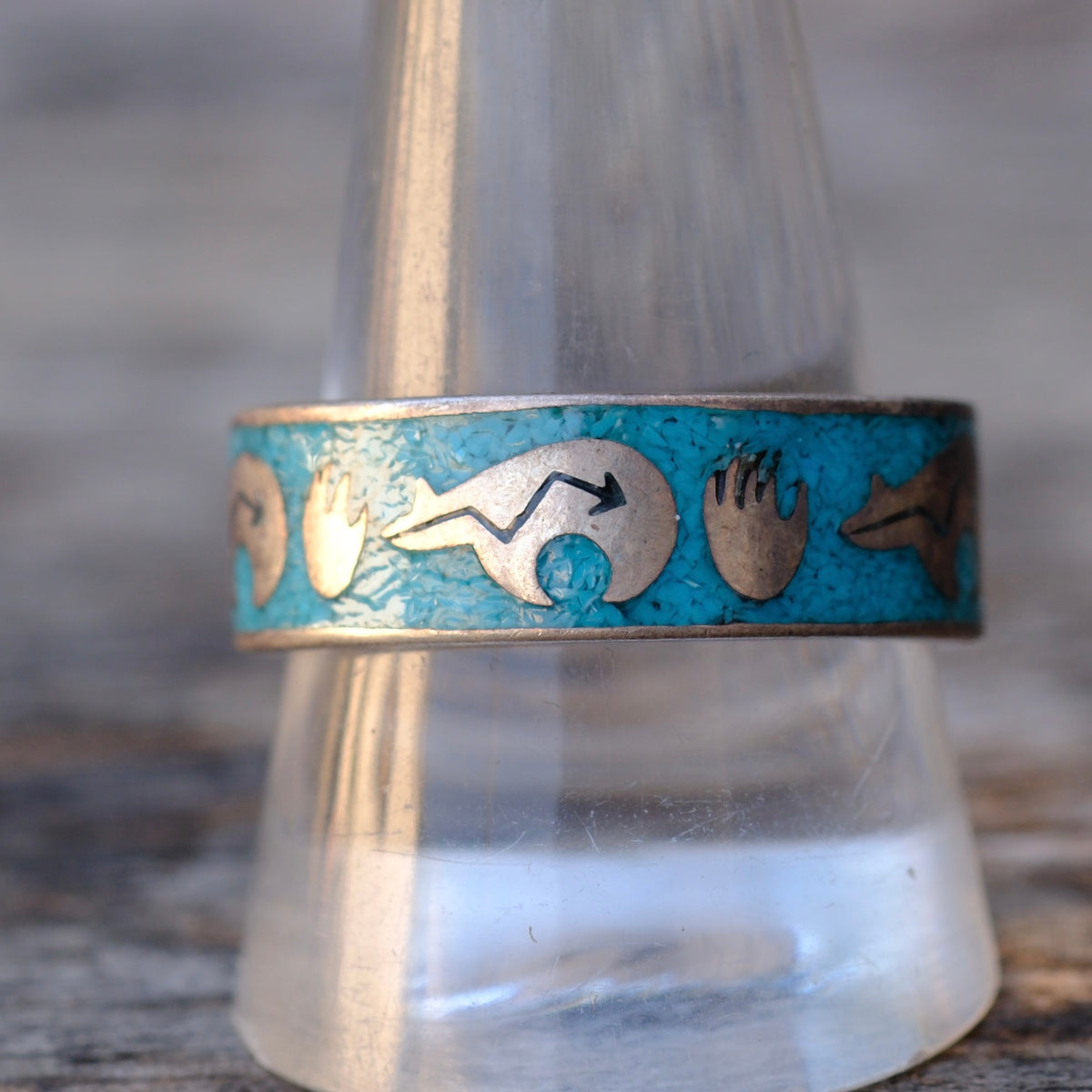Vintage Sterling Turquoise Inlay Band 11.5