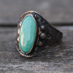 Vintage Sterling Turquoise Stamped Cigar Band Ring 4.75