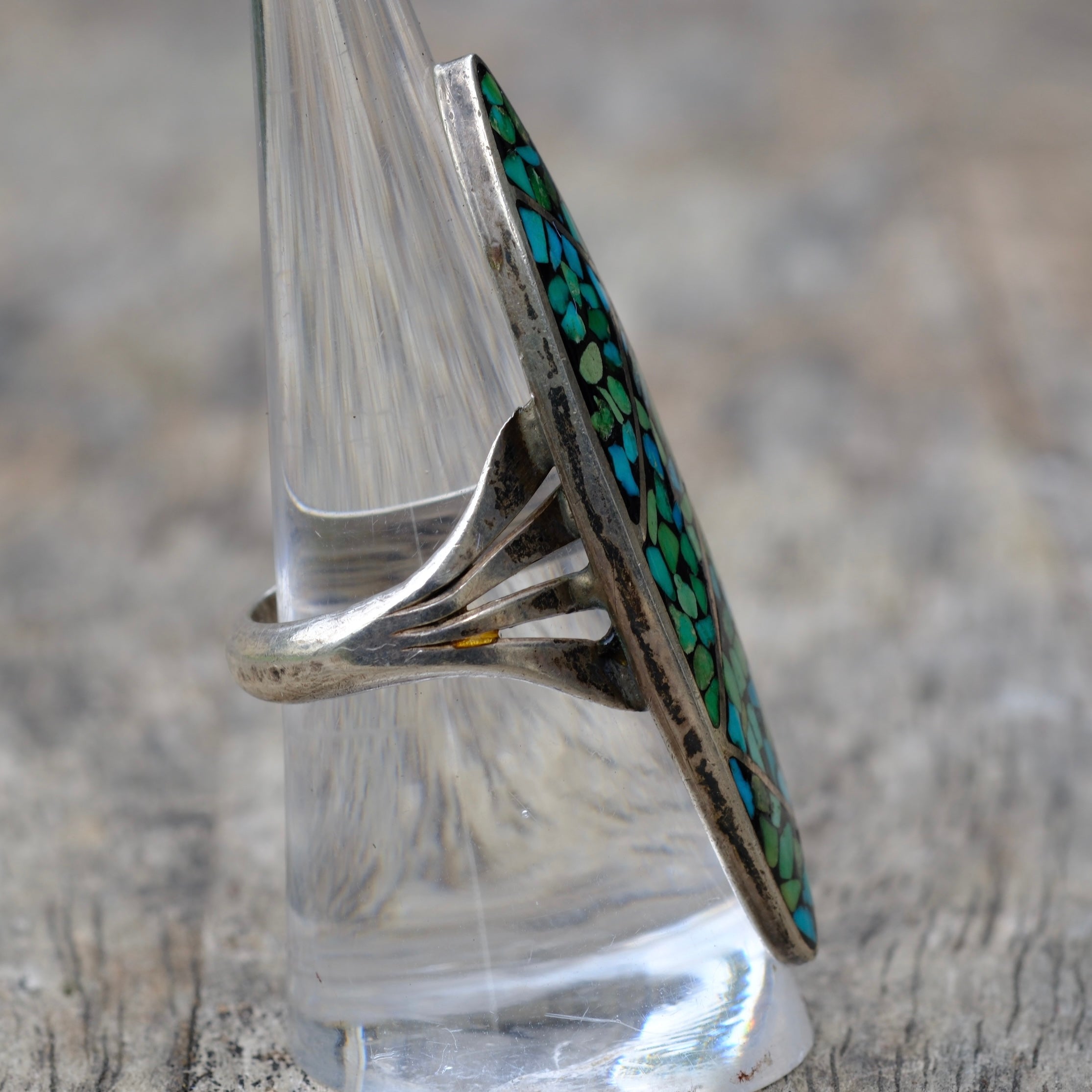 Vintage Sterling Turquoise Inlay Ring 7.75