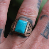 Vintage Sterling Sun Bell Trading Post Turquoise Ring 8.75