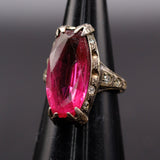 Vintage Sterling Red Glass and CZ Ring 3.75