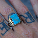 Vintage Sterling Turquoise Ribbed Band Ring 12.75