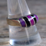 Vintage Sterling Onyx and Purple Stone Inlay Band 9.75