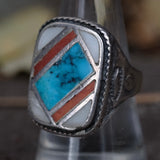 Vintage Sterling Multi Stone Inlay Ring 8