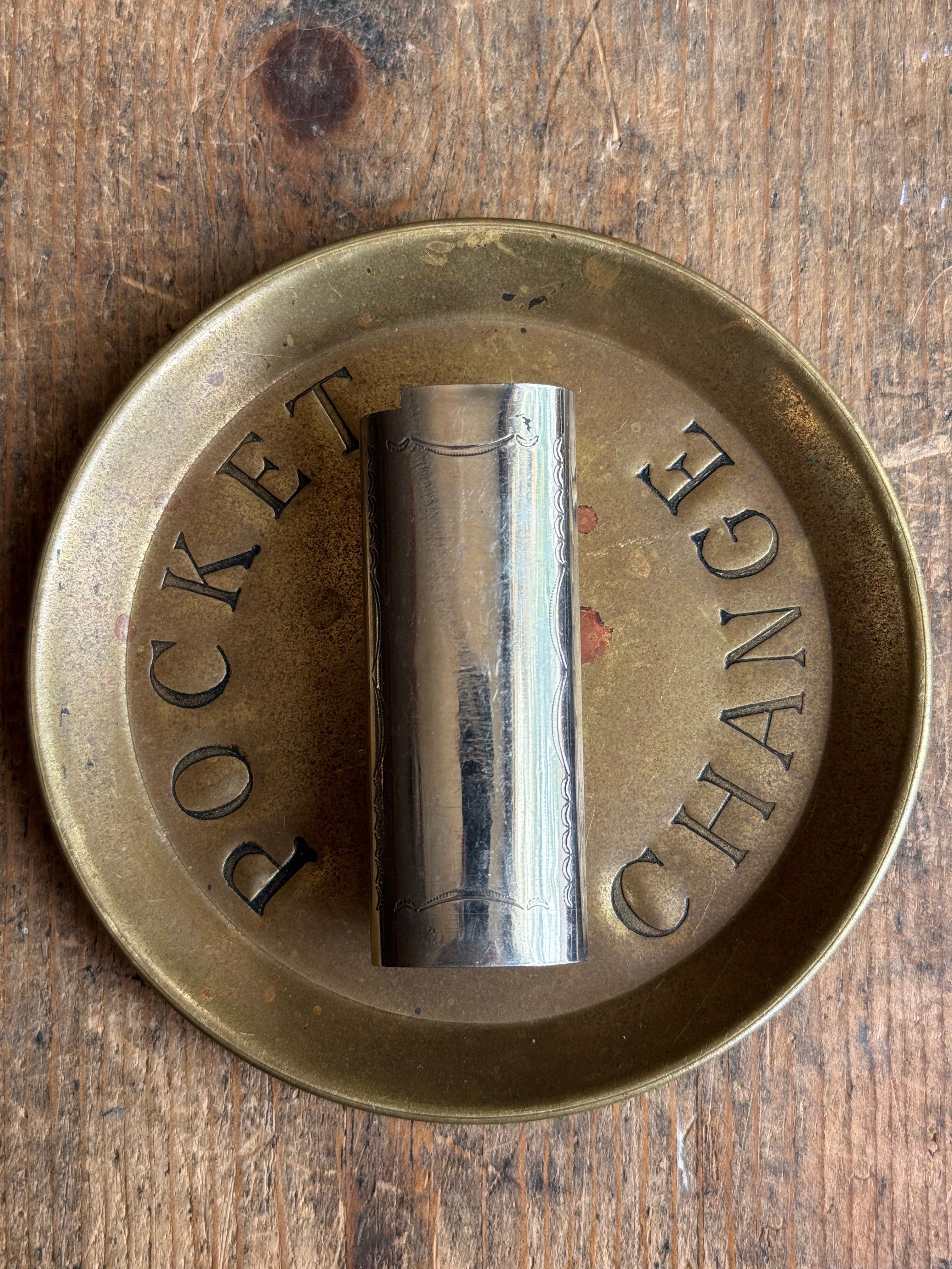 Vintage Stamped Nickel & Sterling Silver Turquoise Lighter Case