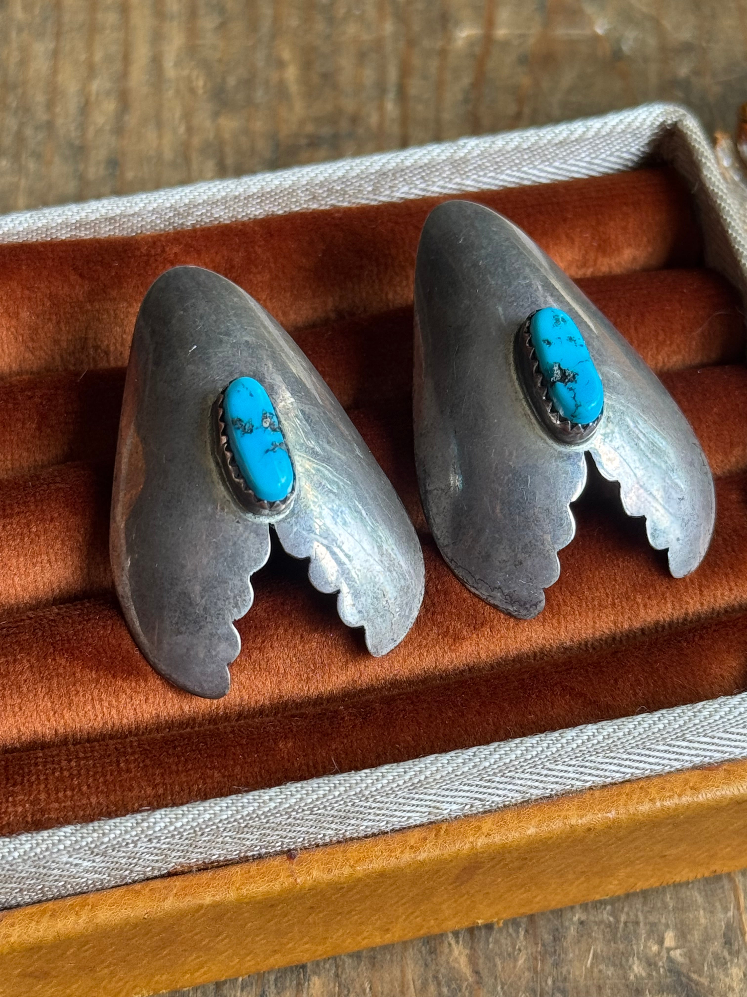 Vintage Sterling Silver Turquoise Shield Earrings