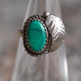 Vintage Sterling Malachite Feather Ring 4.75