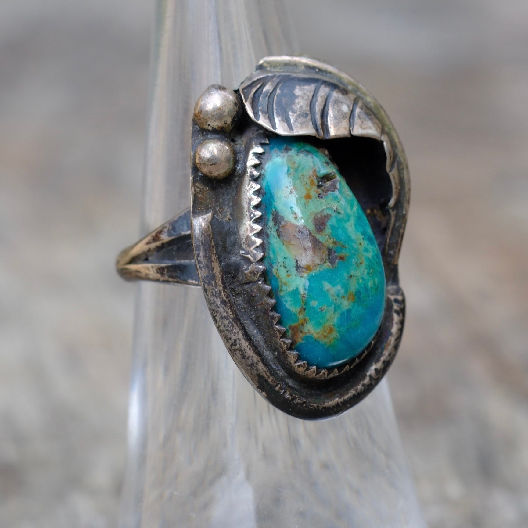 Vintage Sterling Turquoise Feather Ring 5.25