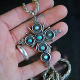 MASSIVE Vintage Sterling Turquoise and Coral Reversible Cross Necklace