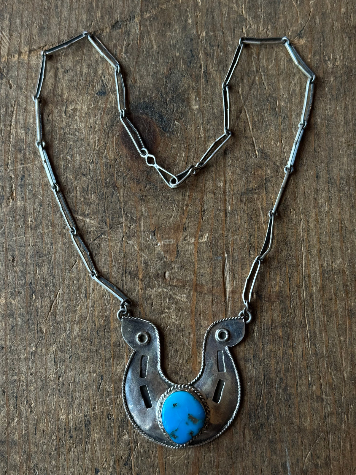 Vintage Sterling Silver Turquoise Horseshoe Necklace