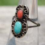 Vintage Sterling Turquoise and Coral Ring 6