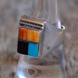 Vintage Sterling Multistone Inlay Ring 8.75