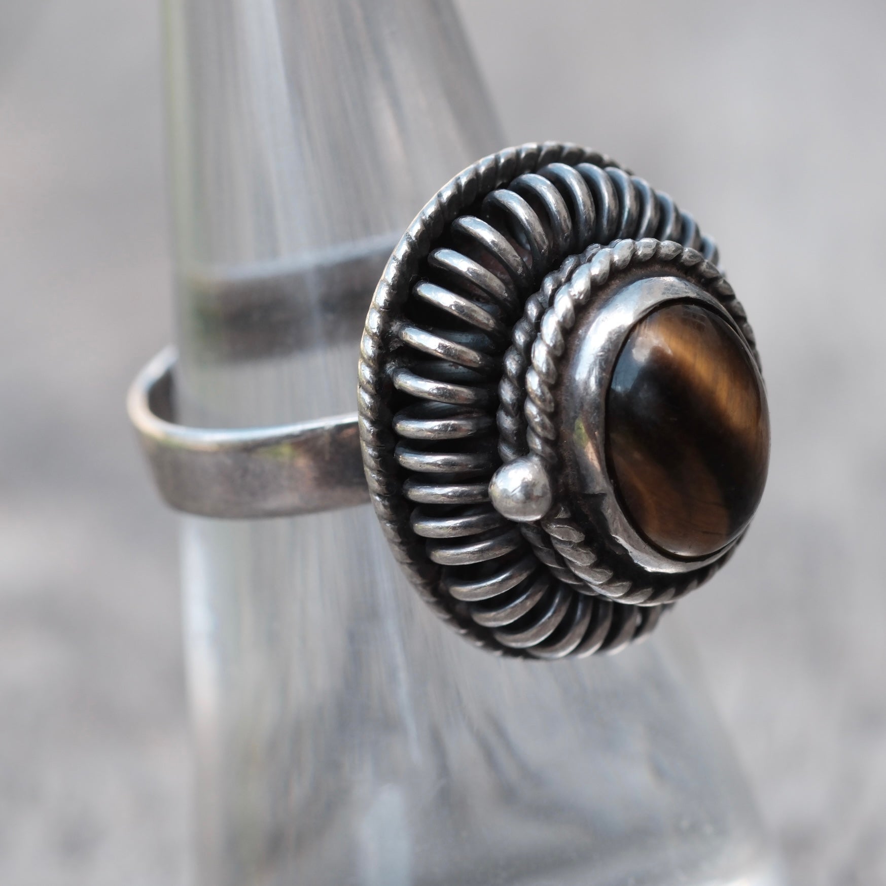 Vintage Sterling Tigers Eye Poison Ring 7