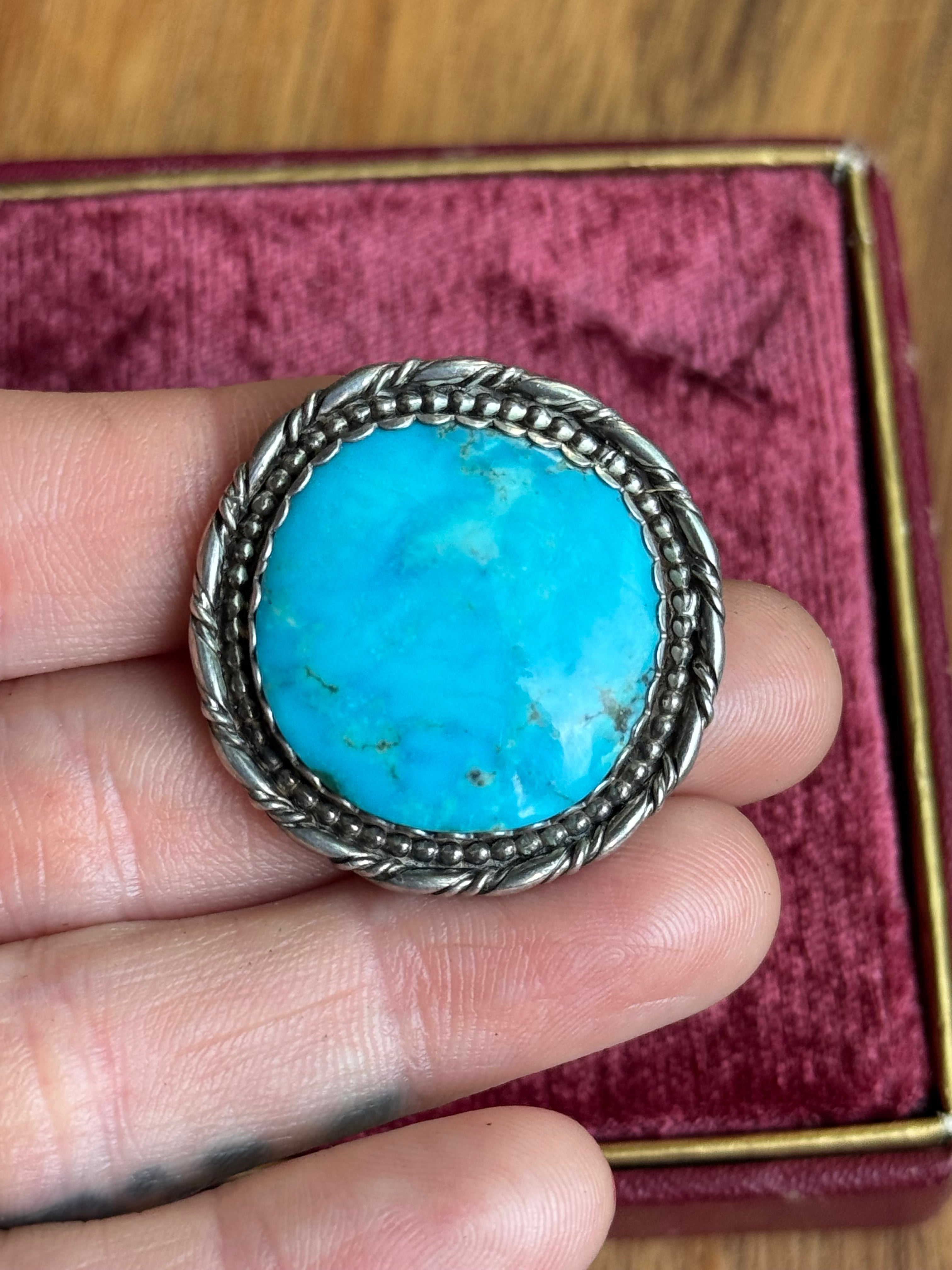 Vintage Sterling Silver Turquoise Twisted Roper Pin