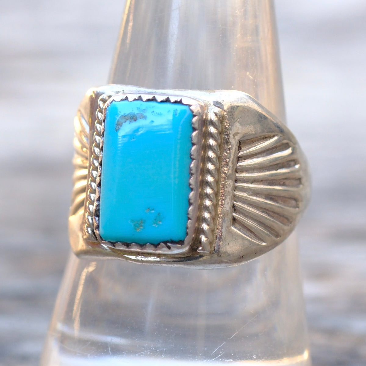 Vintage Sterling Turquoise Stamped Band Ring 8.5