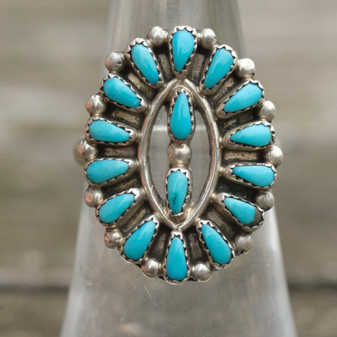 Vintage Sterling Turquoise Cluster Ring 6.25