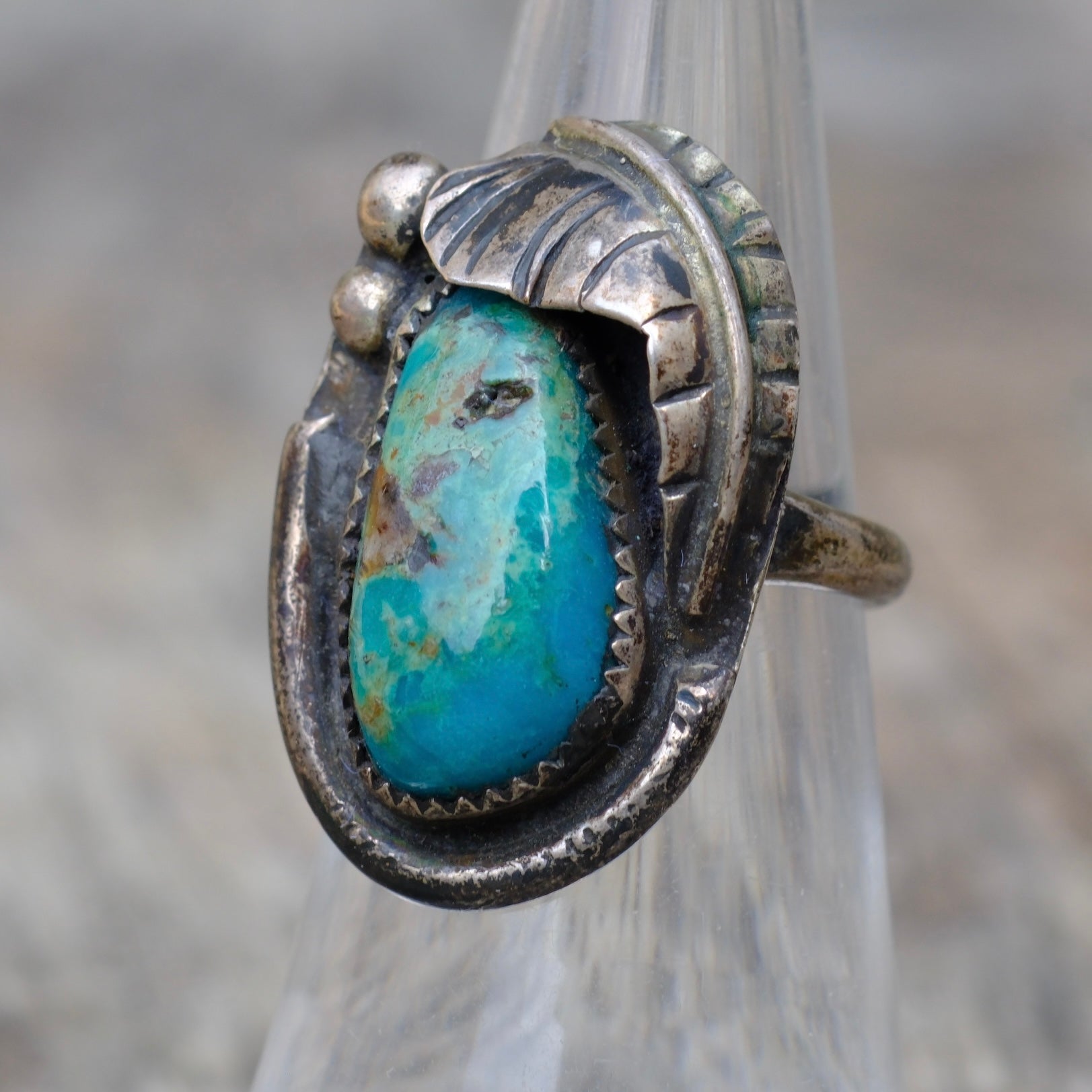 Vintage Sterling Turquoise Feather Ring 5.25