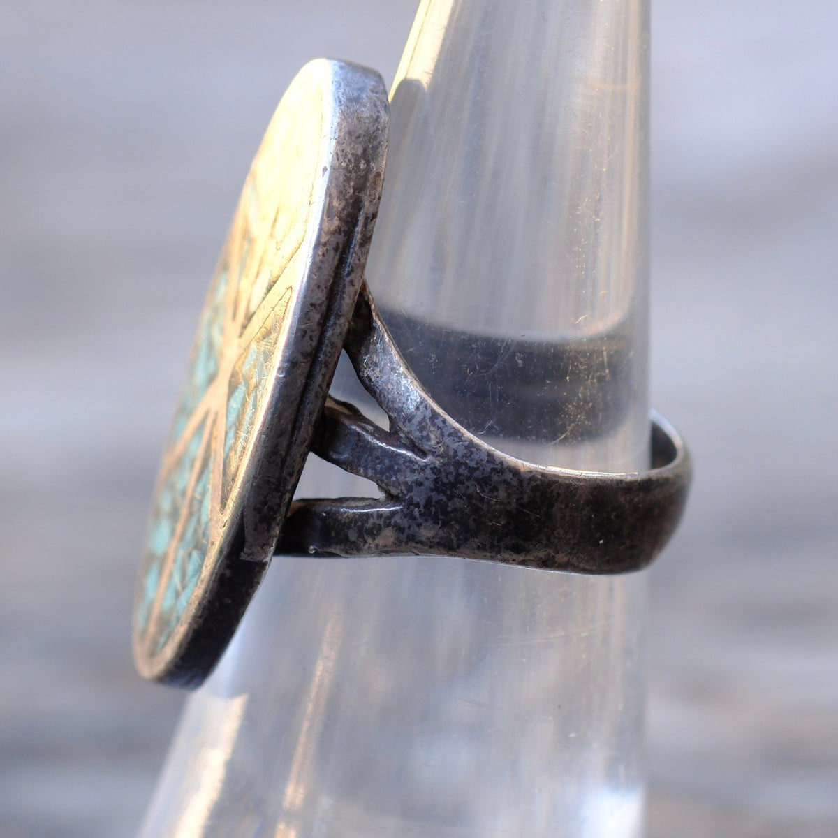 Vintage Sterling Turquoise Chip Inlay Ring 5.5