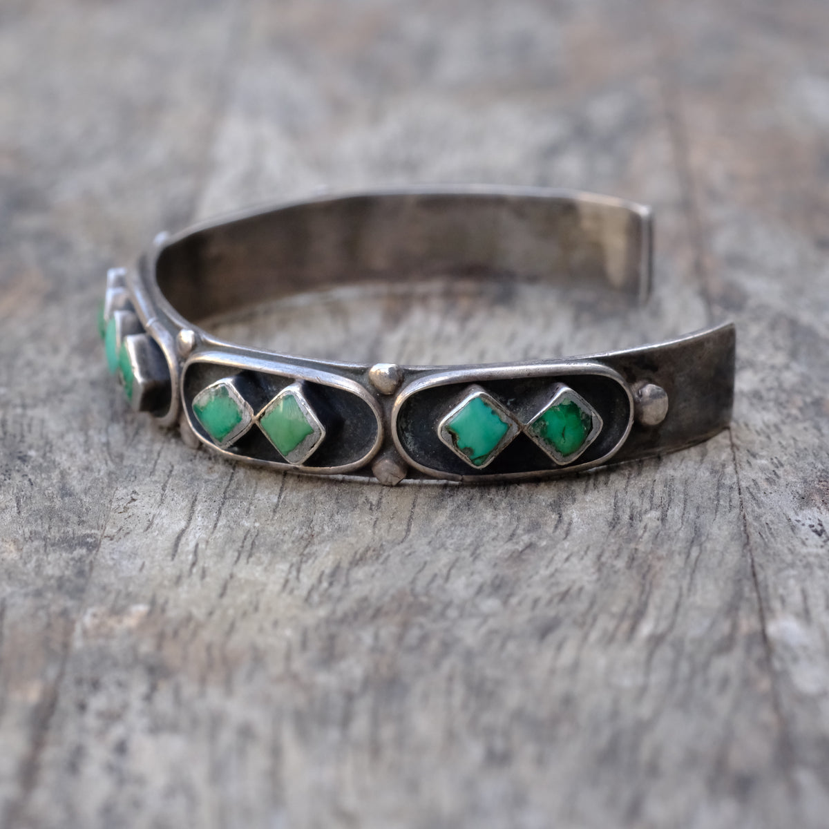Vintage Sterling Turquoise Inlay Cuff Bracelet
