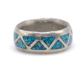 Vintage Sterling Crushed Turquoise Inlay Band 7.25