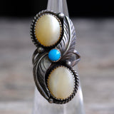 Vintage Sterling Mother Of Pearl and Turquoise Ring 4.5
