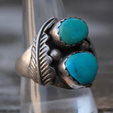 Vintage Sterling 2-Stone Turquoise Feather Ring 10.25