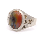 Vintage Sterling Petrified Wood Crossed Arrows Ring 11.25