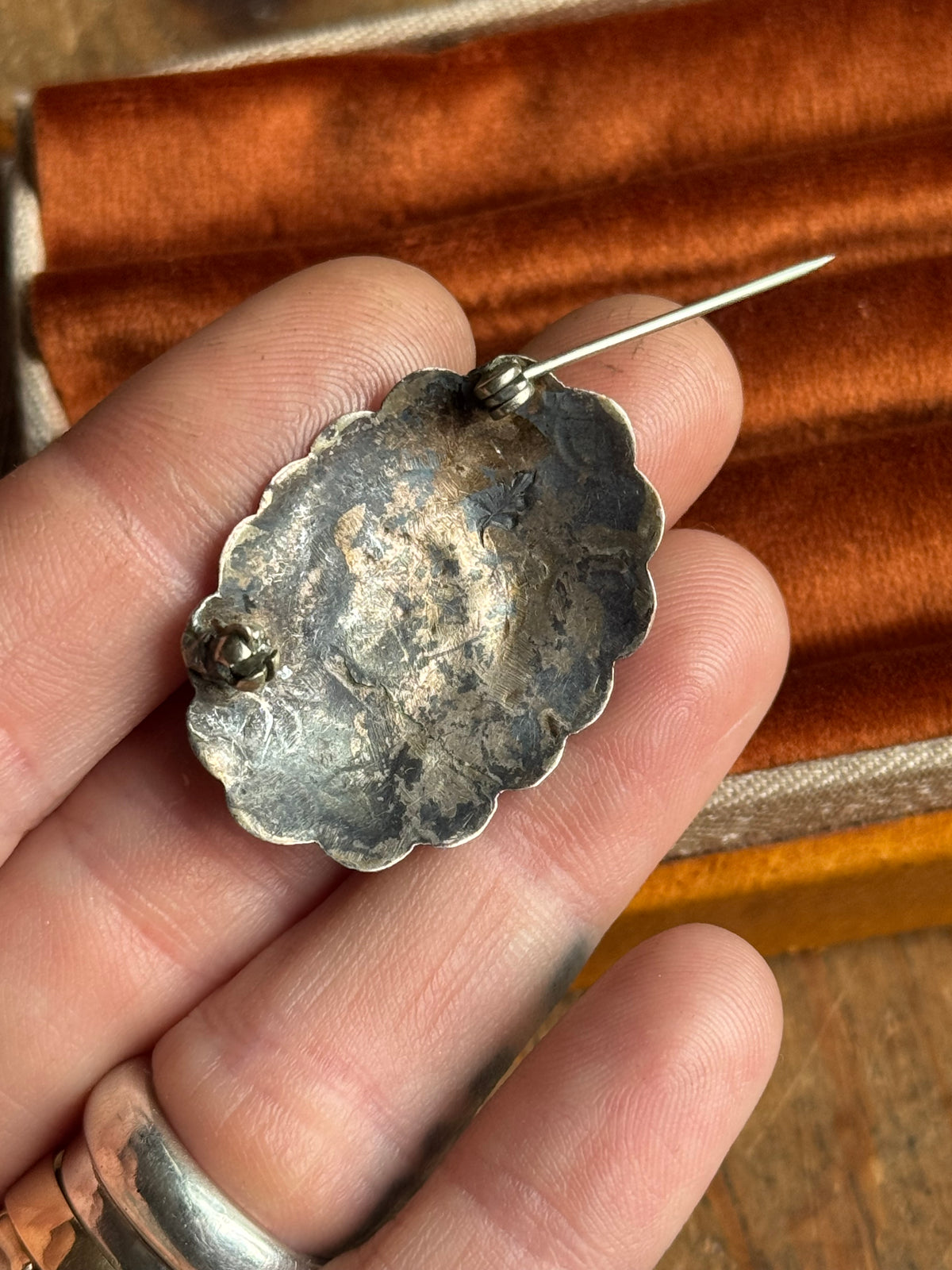 Vintage Sterling Silver Turquoise Stamped Concho Pin