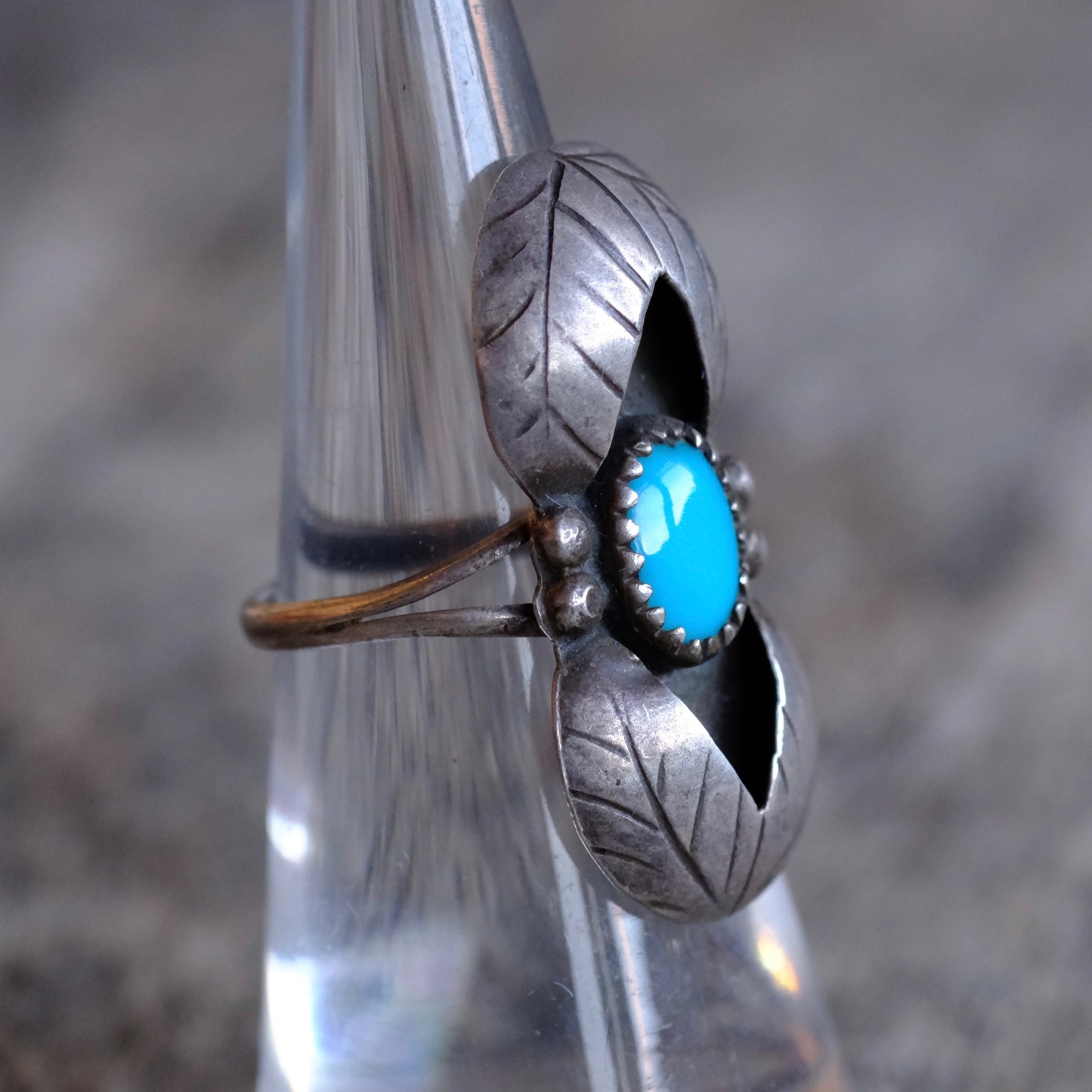 Vintage Sterling Turquoise Feather Ring 5.75