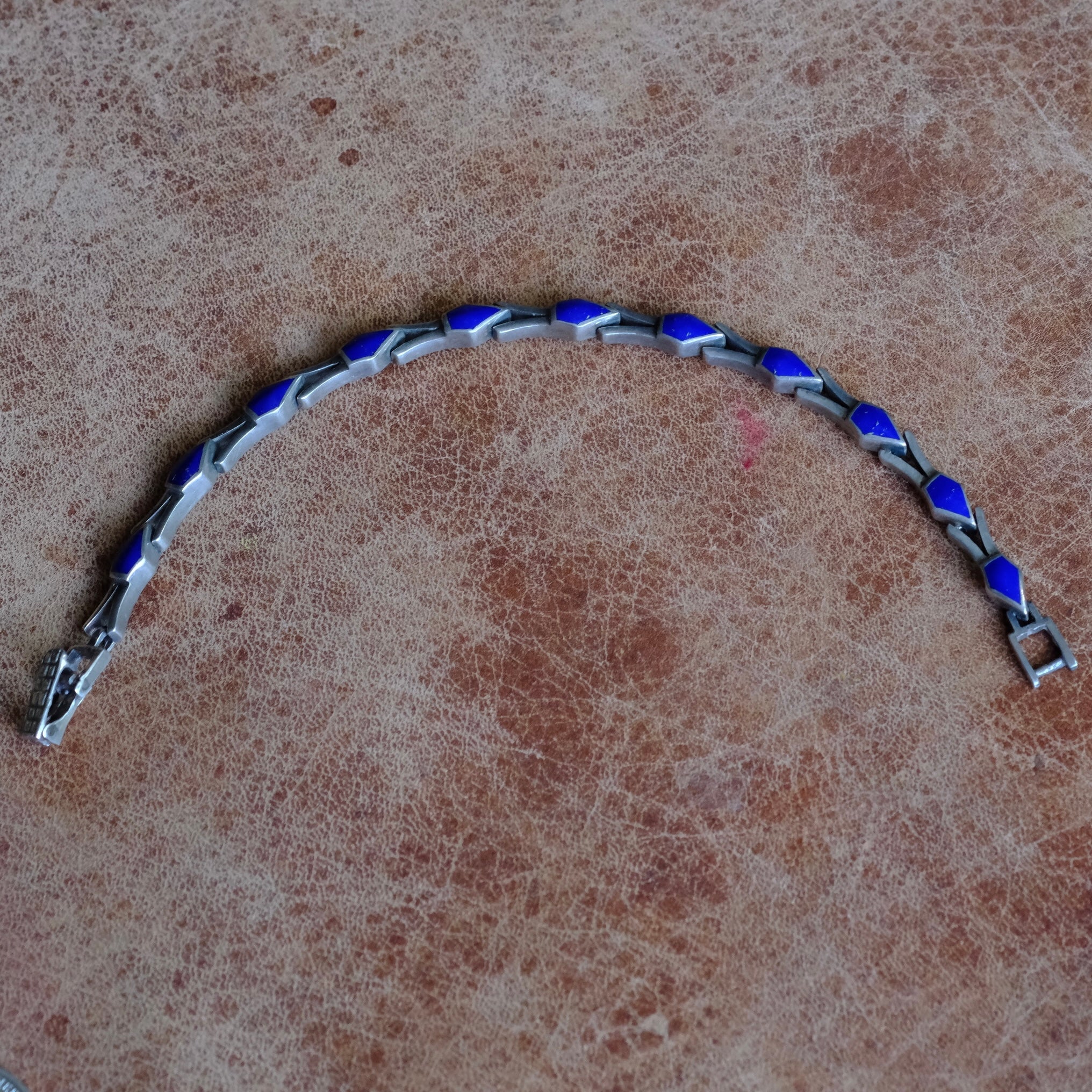 Vintage Sterling Silver Lapis Link Bracelet