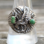 Vintage Sterling Turquoise Eagle Ring 10.5