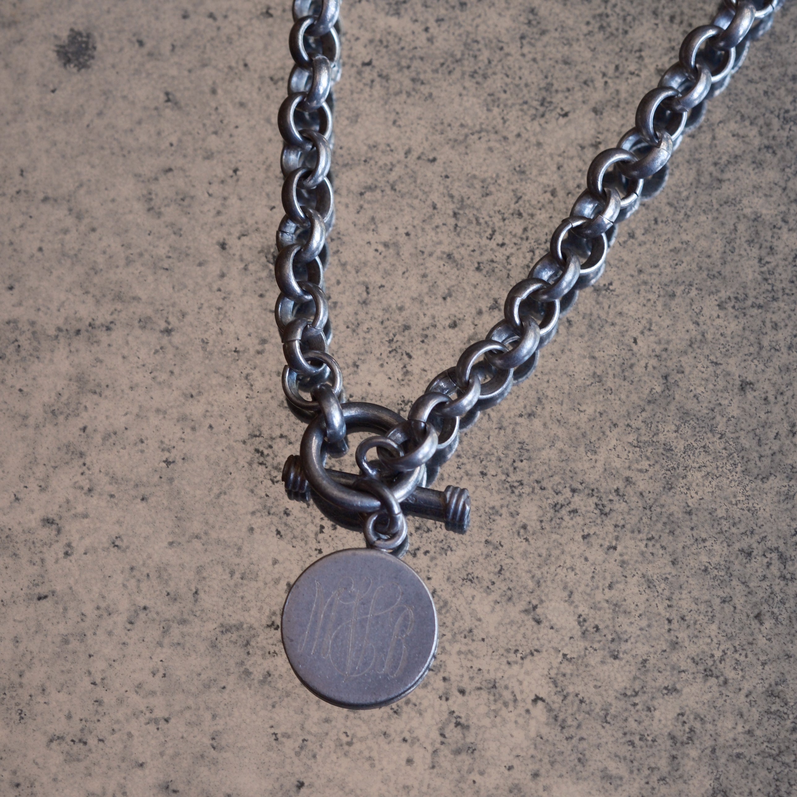 Vintage Sterling Silver Rolo Chain Engraved Initial Necklace 16"