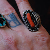Vintage Sterling Coral Feather Ring 5.75