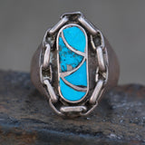 Vintage Sterling Turquoise Inlay Chain Ring 10