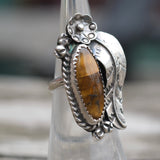 Vintage Sterling Tigers Eye Feather Ring 4.75