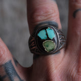 Vintage Sterling Turquoise Chip Inlay Stamped Band Ring 9