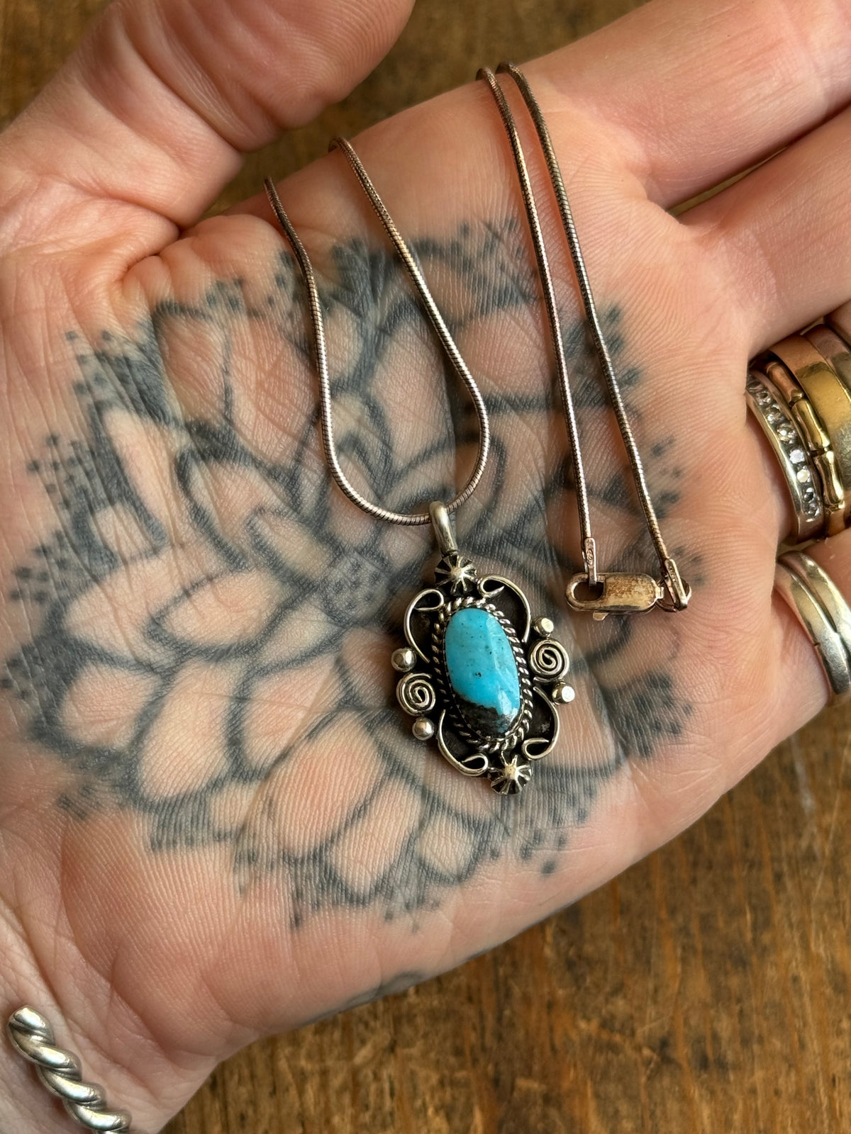 Vintage Sterling Silver Turquoise Florette Necklace