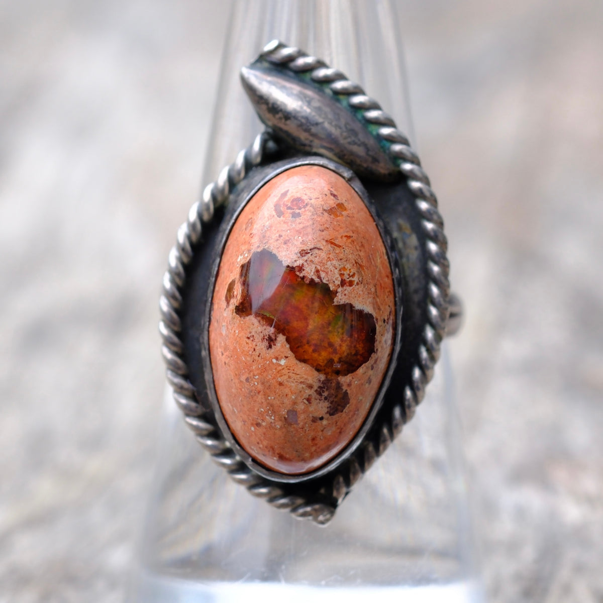 Vintage Sterling Mexican Fire Opal Ring 7.5