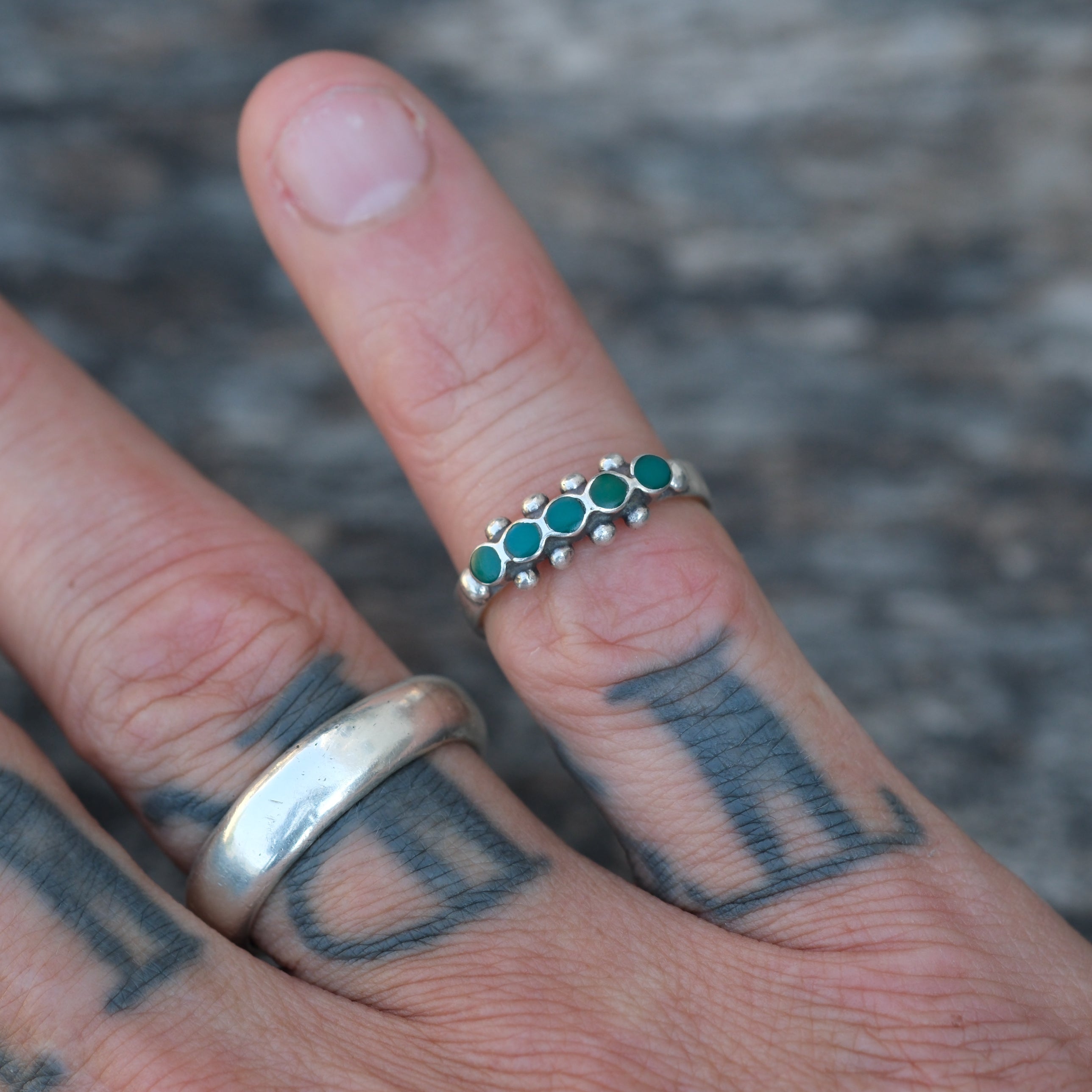 Vintage Sterling Turquoise Inlay Band Ring 4.75