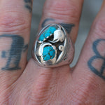 Vintage Sterling 2-Stone Turquoise Feather Ring 10