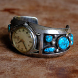 Vintage Sterling Turquoise Watch Cuff Bracelet