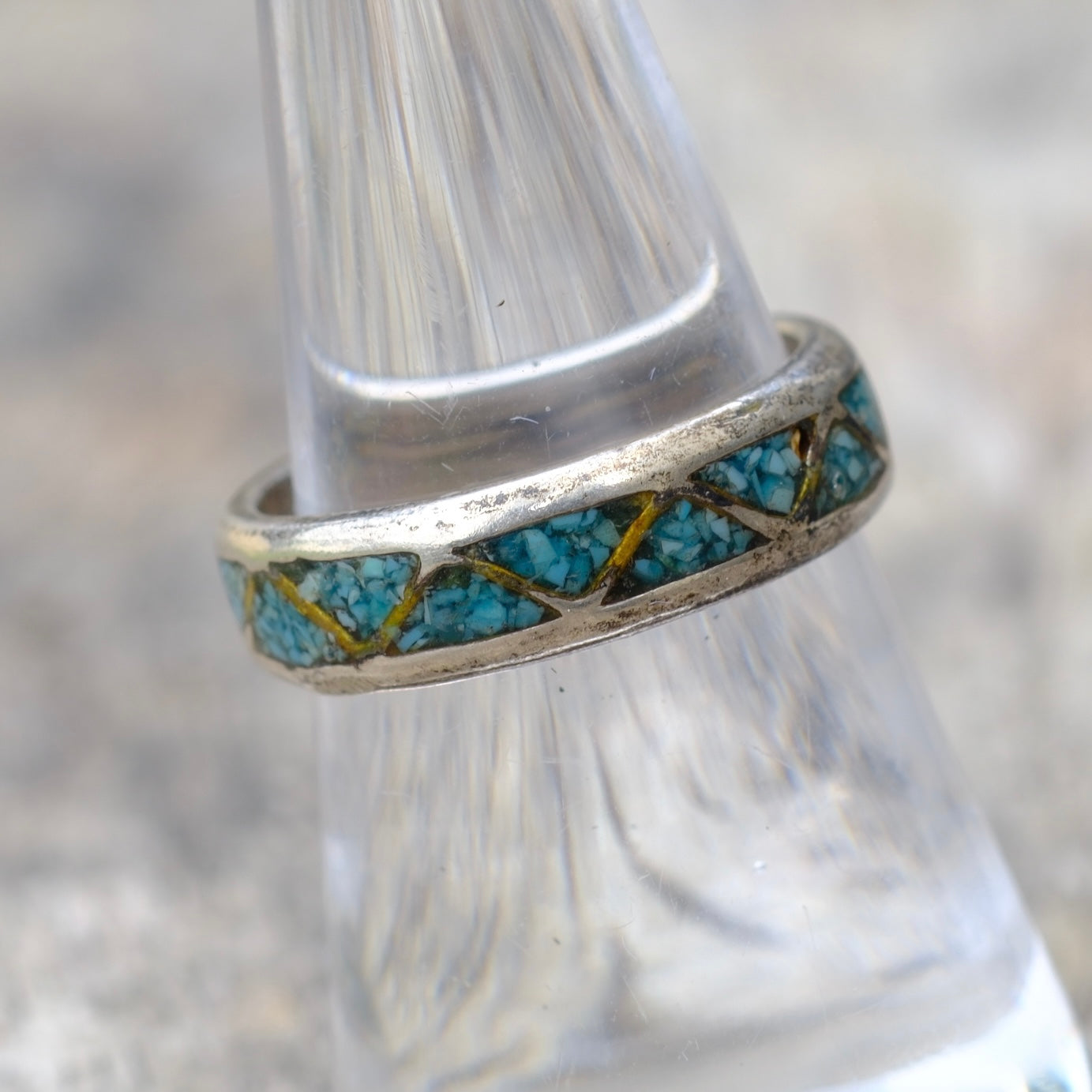 Vintage Sterling Turquoise Inlay Band 7.25