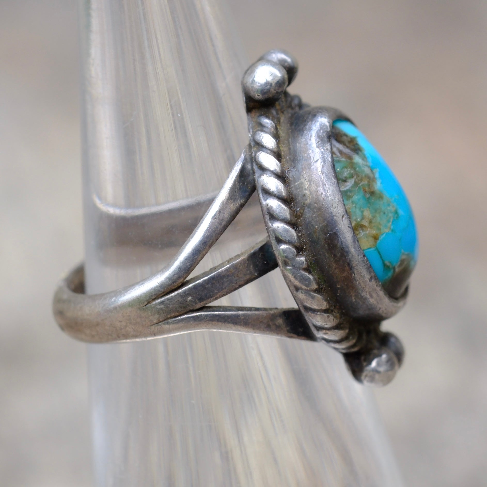 Vintage Sterling Turquoise Roper Ring 3.5